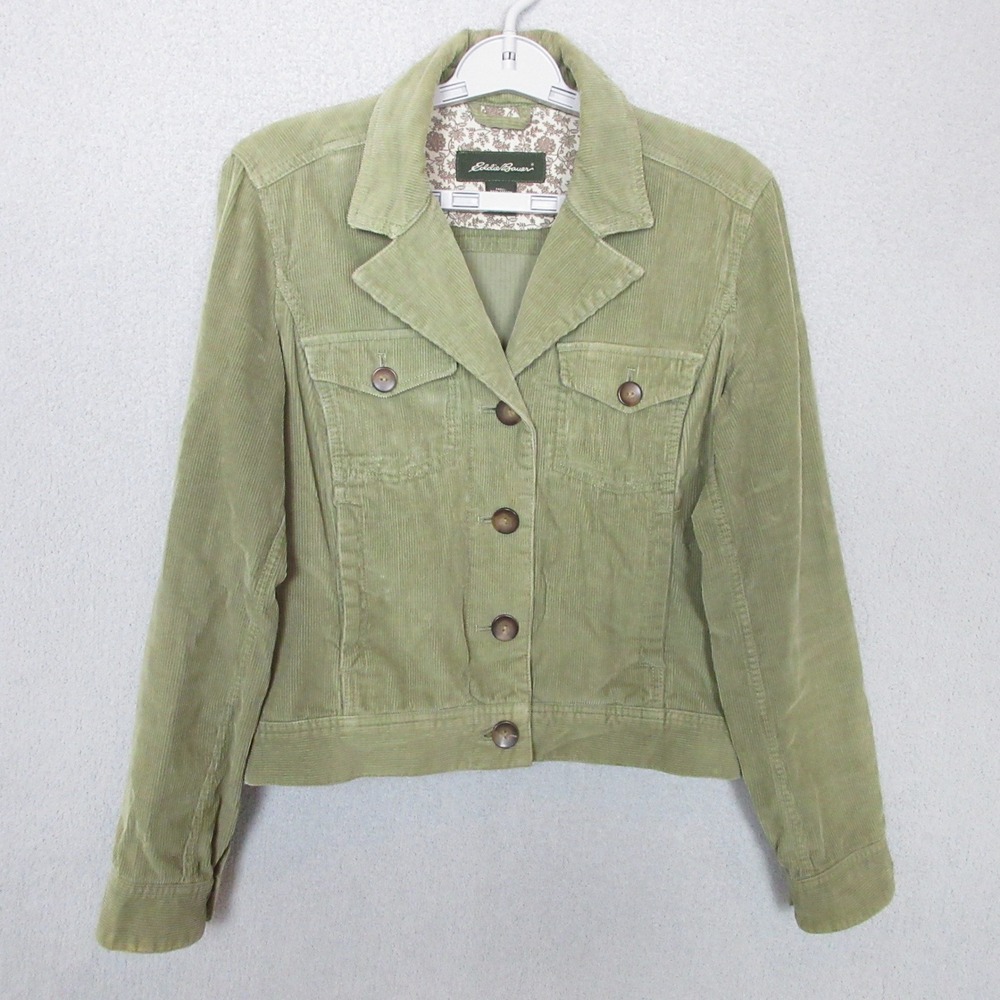 Eddie Bauer Corduroy Trucker Jacket Olive Green Button‎ Front Women's XS